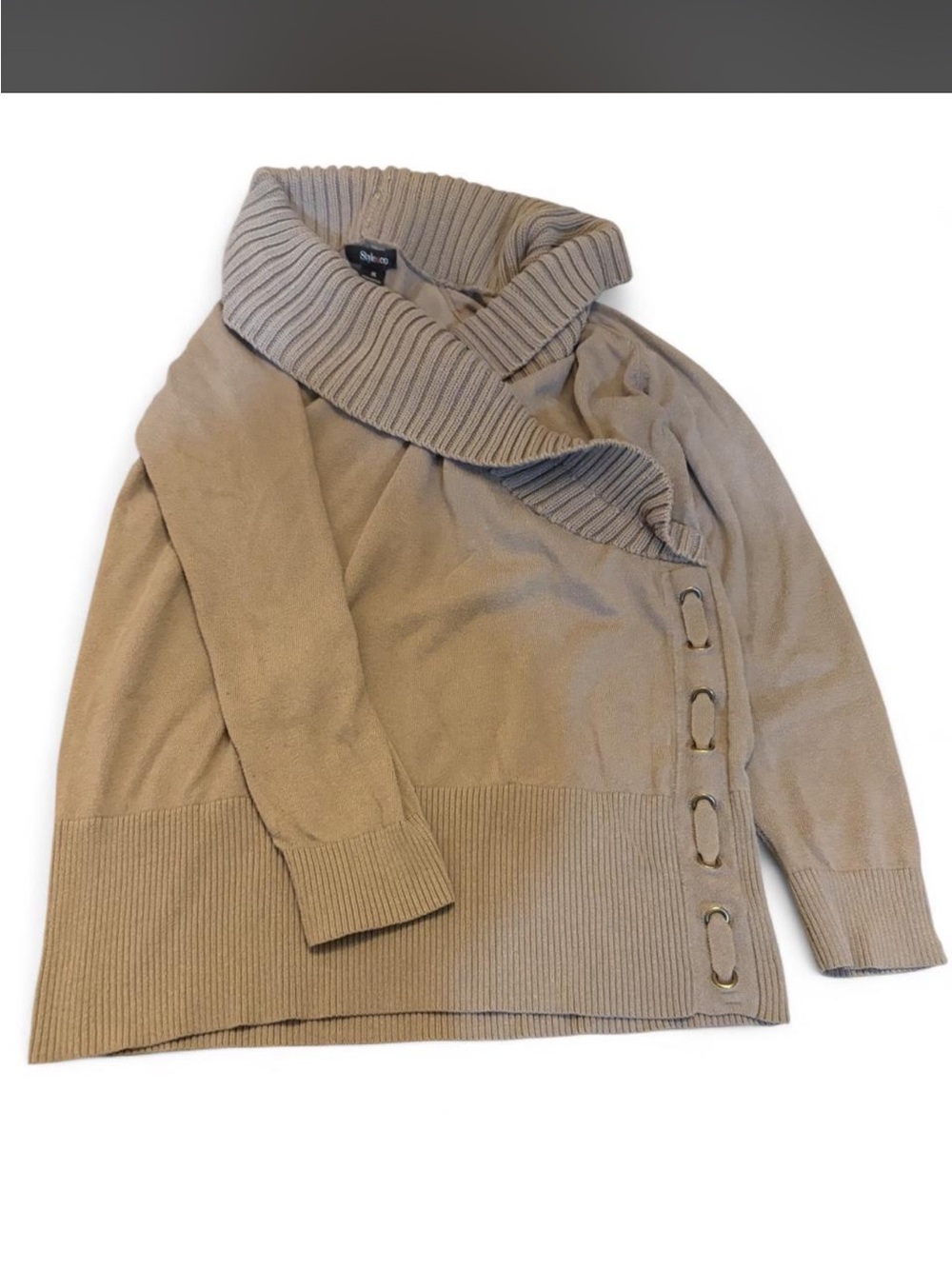 Style & Co. Taupe Shawl Collar Sweater with Side Grommets